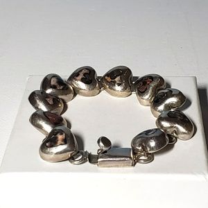 Vinatge Mexico sterling silver leopard jasper inlay heart link bracelet